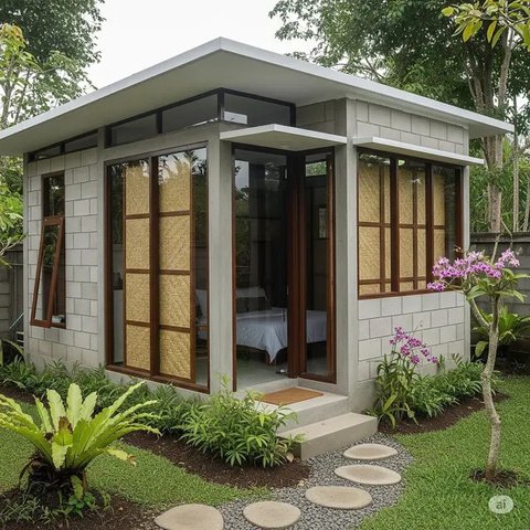 Inspirasi Desain Rumah Kecil Batako dan Bambu Hemat Biaya. Foto: Gemini