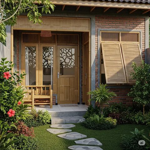 Inspirasi Desain Rumah Kecil Batako dan Bambu Hemat Biaya. Foto: Gemini