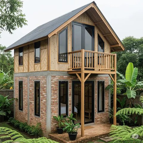 Inspirasi Desain Rumah Kecil Batako dan Bambu Hemat Biaya. Foto: Gemini