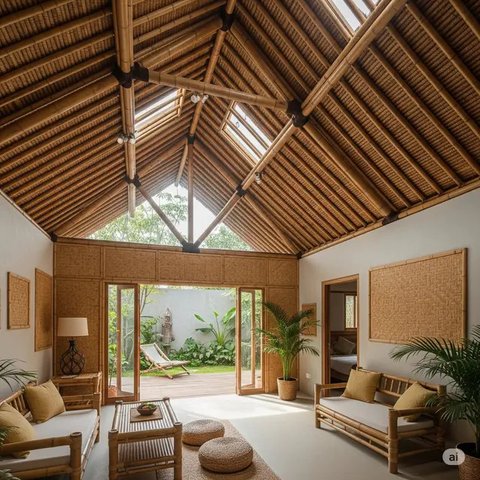 Inspirasi Desain Rumah Kecil Batako dan Bambu Hemat Biaya. Foto: Gemini
