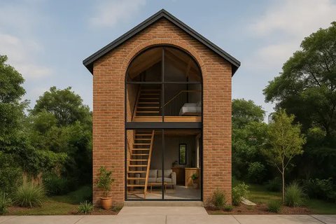 Model Rumah Kecil Tapi Cantik 5x7 Meter dari Bata Ekspos dan Kayu