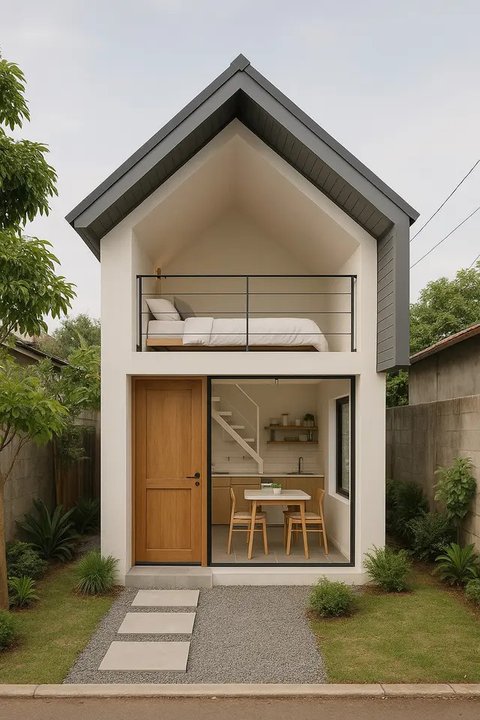 Model Rumah Mungil di Desa dengan Mezzanine Minimalis (Foto: ChatGPT)