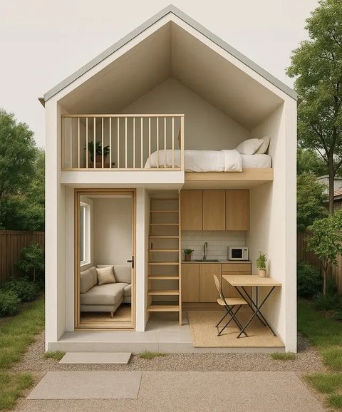 Model Rumah Mungil di Desa dengan Mezzanine Minimalis (Foto: ChatGPT)