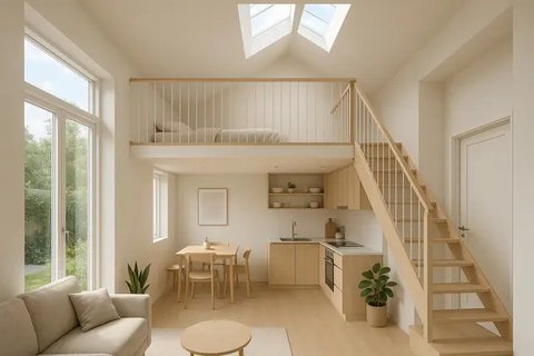 Model Rumah Mungil di Desa dengan Mezzanine Minimalis (Foto: ChatGPT)