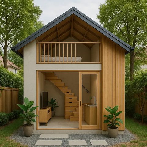 Model Rumah Mungil di Desa dengan Mezzanine Minimalis (Foto: ChatGPT)