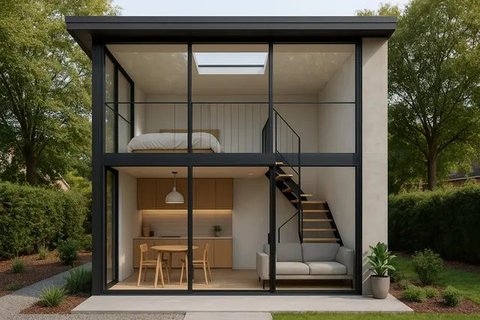 Model Rumah Mungil di Desa dengan Mezzanine Minimalis (Foto: ChatGPT)