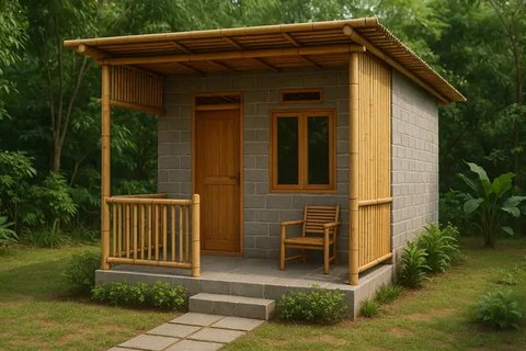 7 Model Rumah Kecil Tapi Cantik 3x6 Meter dari Bambu dan Batako, Tampilan Estetik, Hemat Biaya dan Ramah Lingkungan (sumber:AI)