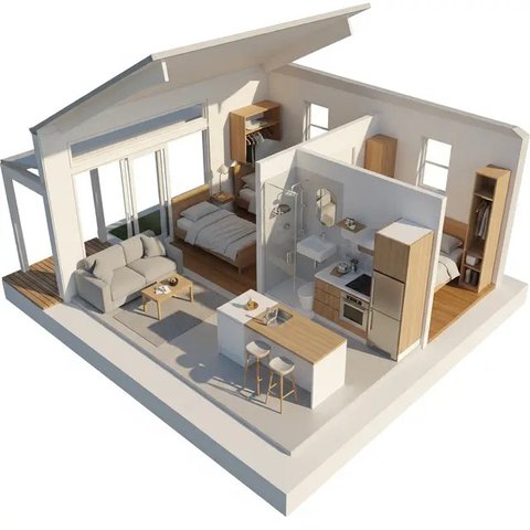 Inspirasi Desain Rumah Sederhana Sekali 2 Kamar Ukuran 4x6. Foto: Gemini