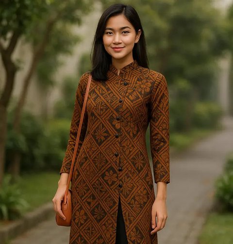 8 Model Tunik Batik Kancing Samping dengan Belahan Panjang, Bikin Tampilan Jadi Langsing dan Anggun (sumber:AI)