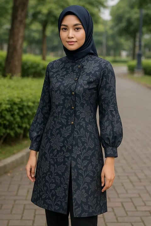8 Model Tunik Batik Kancing Samping dengan Belahan Panjang, Bikin Tampilan Jadi Langsing dan Anggun (sumber:AI)