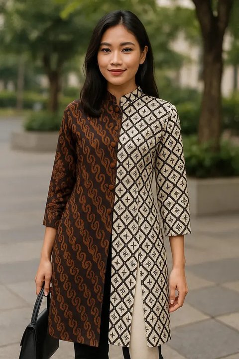 8 Model Tunik Batik Kancing Samping dengan Belahan Panjang, Bikin Tampilan Jadi Langsing dan Anggun (sumber:AI)