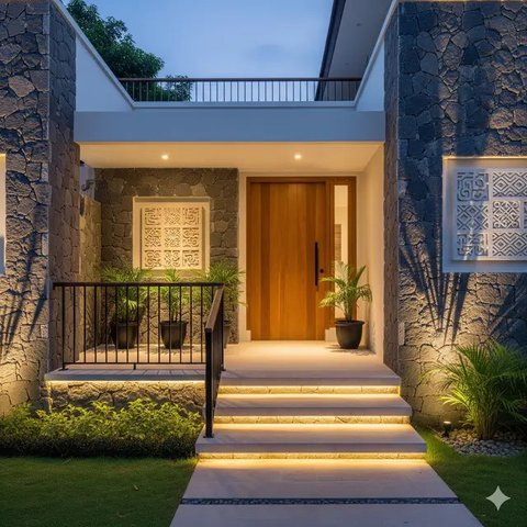 Model Teras Depan Rumah Sederhana tapi Elegan (Foto: Gemini)