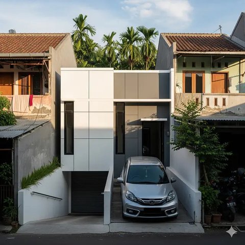 Desain Rumah Sempit Ada Garasi Mobil Kecil (Gemini)