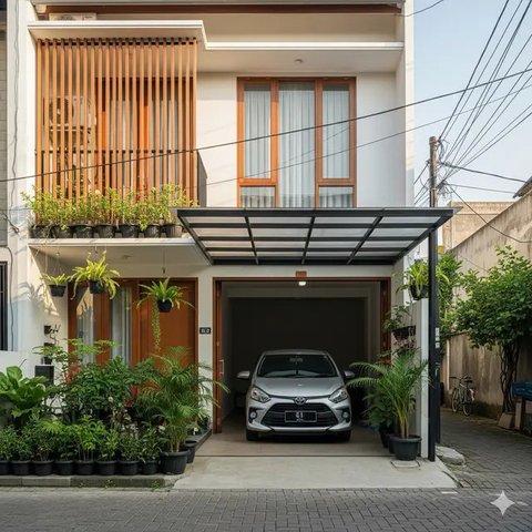Desain Rumah Sempit Ada Garasi Mobil Kecil (Gemini)
