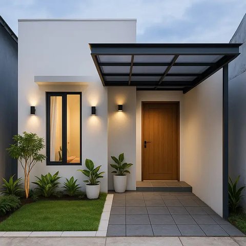 Model Rumah 5x8 dengan Taman Depan dan Carport (Foto: ChatGPT)
