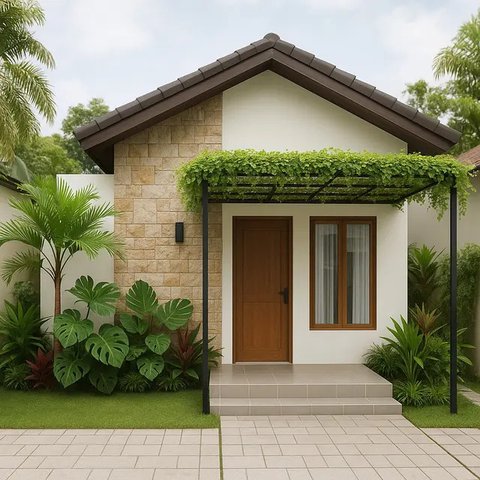 Model Rumah 5x8 dengan Taman Depan dan Carport (Foto: ChatGPT)