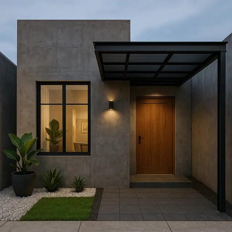 Model Rumah 5x8 dengan Taman Depan dan Carport (Foto: ChatGPT)