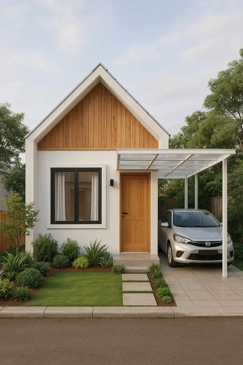 Model Rumah 5x8 dengan Taman Depan dan Carport (Foto: ChatGPT)
