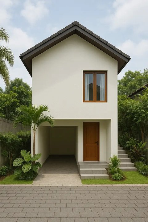 Model Rumah 5x8 dengan Taman Depan dan Carport (Foto: ChatGPT)