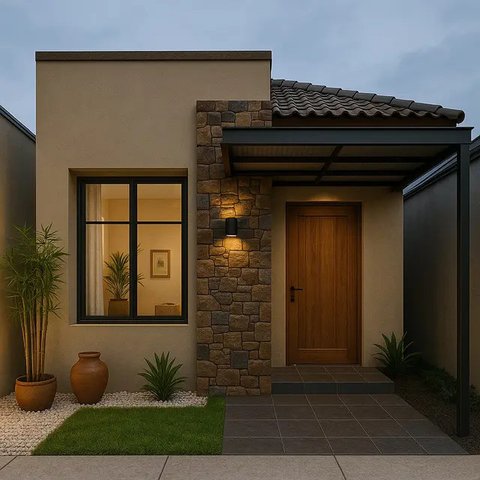 Model Rumah 5x8 dengan Taman Depan dan Carport (Foto: ChatGPT)