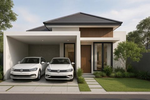 Inspirasi Desain Rumah 6x12 dengan Garasi 2 Mobil (created by AI)