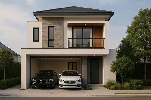 Inspirasi Desain Rumah 6x12 dengan Garasi 2 Mobil (created by AI)