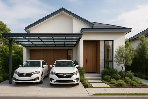 Inspirasi Desain Rumah 6x12 dengan Garasi 2 Mobil (created by AI)