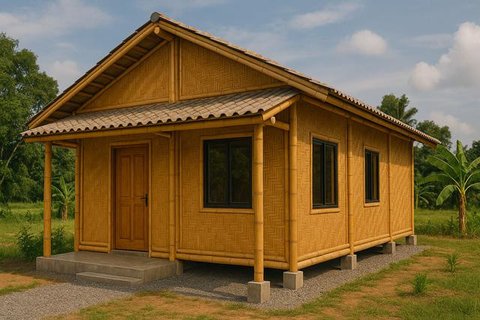 Model Rumah Sederhana Semi Permanen tapi Mewah di Desa (created by AI)