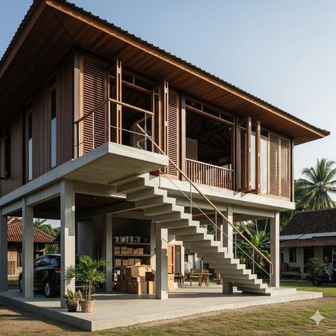Model Rumah Sederhana Semi Permanen tapi Mewah di Desa (created by AI)