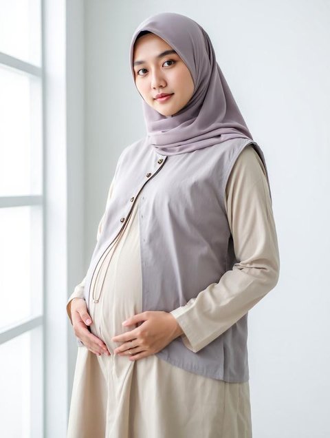 Model Gamis Ibu Hamil Kombinasi Polos Nyaman (AI)