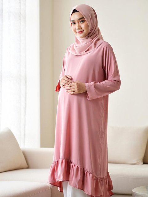 Model Gamis Ibu Hamil Kombinasi Polos Nyaman (AI)