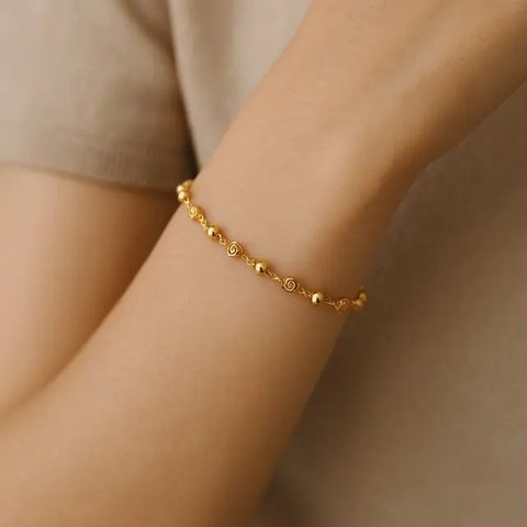 Gelang Emas Bola Kecil 2--5 Gram Kombinasi Spiral Modern/AI