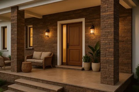 Teras Rumah Cantik dengan Batu Alam (created by AI)