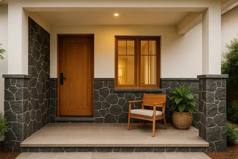 Teras Rumah Cantik dengan Batu Alam (created by AI)