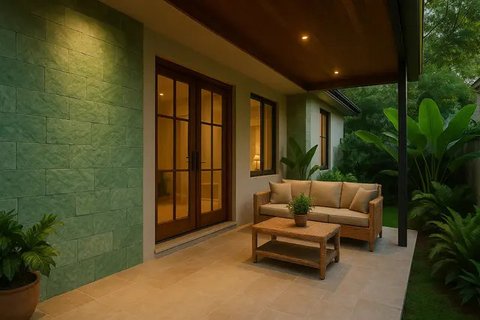 Teras Rumah Cantik dengan Batu Alam (created by AI)