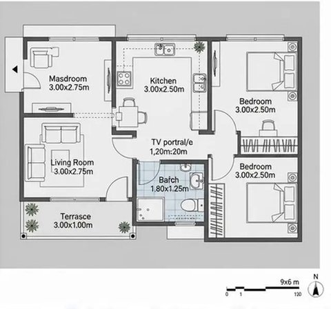 Rumah 9x6 meter (Liputan6.com/Gemini.ai)
