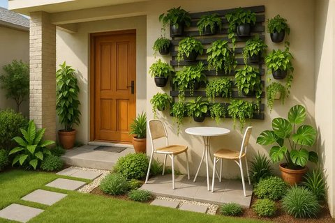 7 Inspirasi Teras Rumah Kecil dengan Taman Mini yang Cantik, Bikin Hunian Makin Sejuk dan Estetik (sumber:AI)