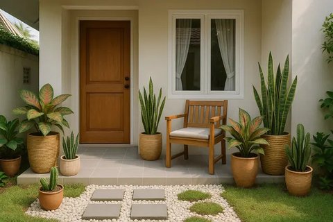 7 Inspirasi Teras Rumah Kecil dengan Taman Mini yang Cantik, Bikin Hunian Makin Sejuk dan Estetik (sumber:AI)