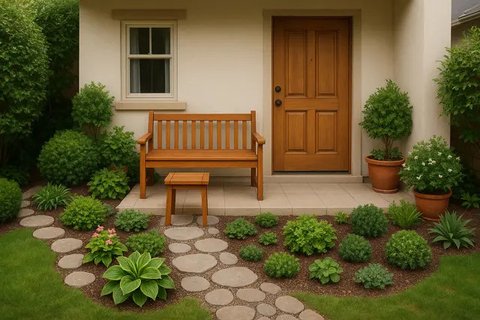 7 Inspirasi Teras Rumah Kecil dengan Taman Mini yang Cantik, Bikin Hunian Makin Sejuk dan Estetik (sumber:AI)