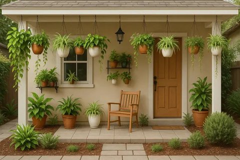 7 Inspirasi Teras Rumah Kecil dengan Taman Mini yang Cantik, Bikin Hunian Makin Sejuk dan Estetik (sumber:AI)