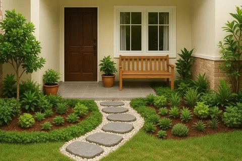 7 Inspirasi Teras Rumah Kecil dengan Taman Mini yang Cantik, Bikin Hunian Makin Sejuk dan Estetik (sumber:AI)