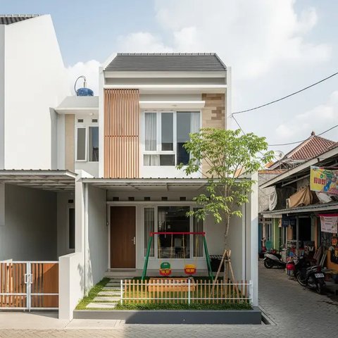 Desain Rumah Minimalis Ramah Anak di Gang Sempit. (Foto: Gemini AI)