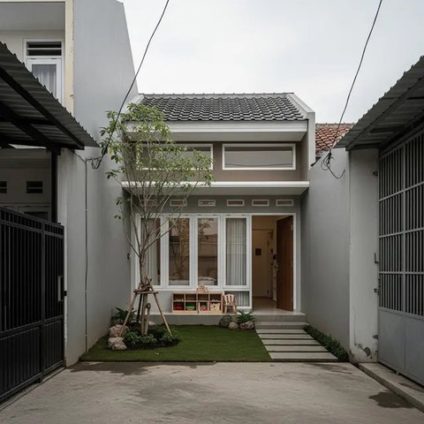 Desain Rumah Minimalis Ramah Anak di Gang Sempit. (Foto: Gemini AI)