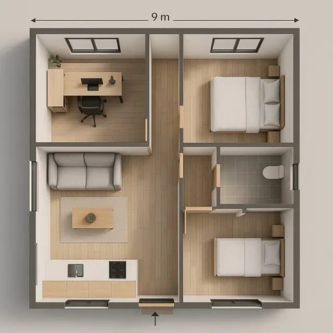 Denah Rumah Sederhana 9x6 Meter (created by AI)