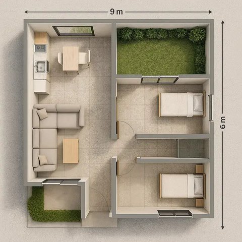 Denah Rumah Sederhana 9x6 Meter (created by AI)