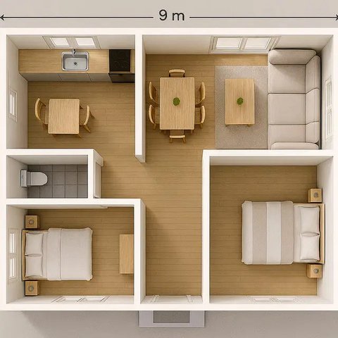 Denah Rumah Sederhana 9x6 Meter (created by AI)