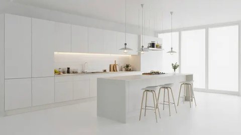 Desain Dapur Minimalis dengan Kitchen Island (AI)
