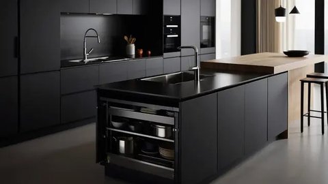 Desain Dapur Minimalis dengan Kitchen Island (AI)