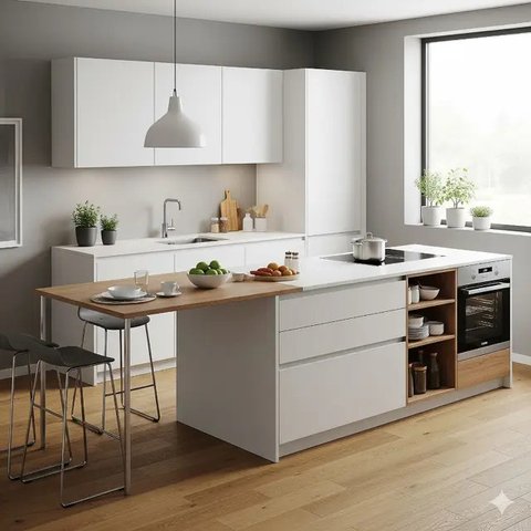 Desain Dapur Minimalis dengan Kitchen Island (AI)