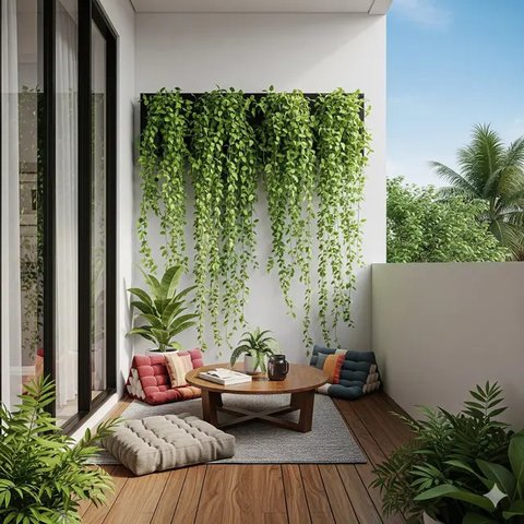Model Teras Rumah Minimalis dengan Balkon Mungil (Ilustrasi AI)